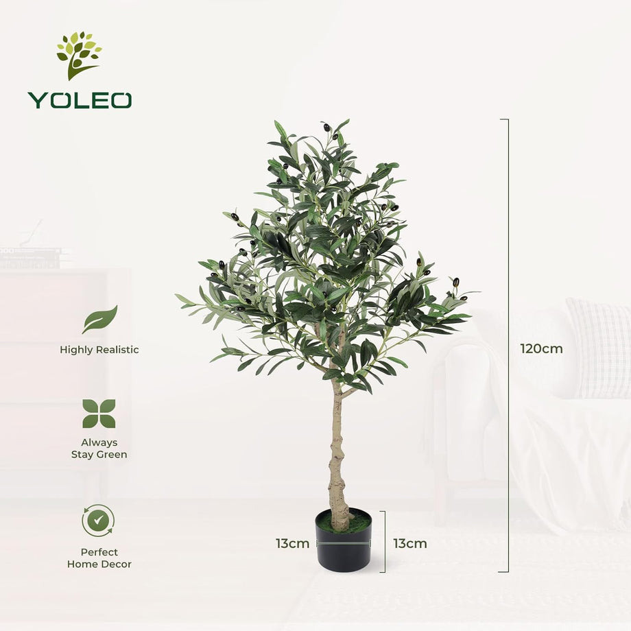 YOLEO 4FT/5FT/6FT/7FT Artificial Olive Tree, Faux Olive Silk Tree Indoor, Lifelike Fake Plant for Living Room Bedroom Balcony Corner Office Decor