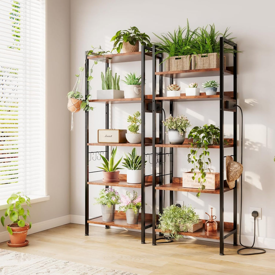 Dripex Baker's Rack with/without power outlet, 65" Freestanding Kitchen Storage Shelf Unit with Hooks, 5-Tier Versatile Standing Bookshelf for Home, Kitchen, Living Room