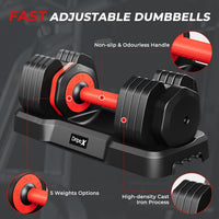 Dripex Adjustable Dumbbells 11kg/24.5kg Dumbbell Weights Pair for Men | Quick-Adjust Non-Slip Handle, Fast Weight Set for Saving Place, Home Gym Fitness Training, Safety Locking Mechanism