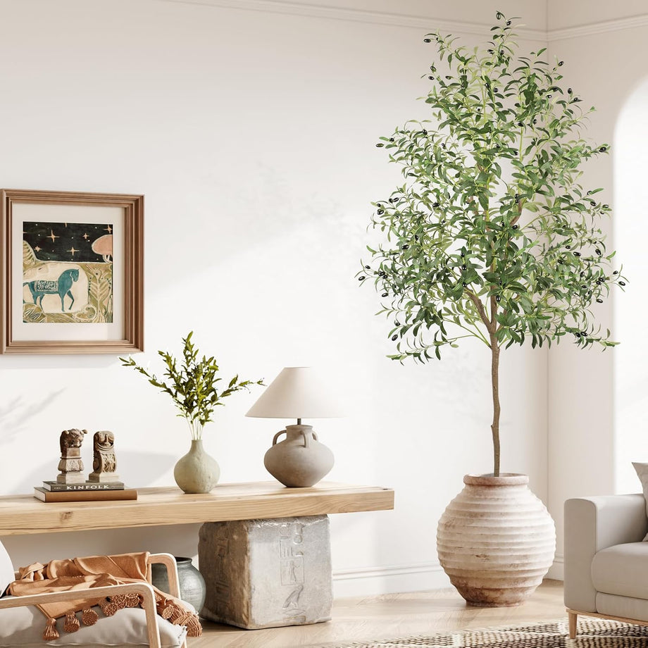 YOLEO 4FT/5FT/6FT/7FT Artificial Olive Tree Tall Faux Silk Olive Plant with Lifelike Olive Leaves Fake Olive Tree for Home Office Indoor Decor