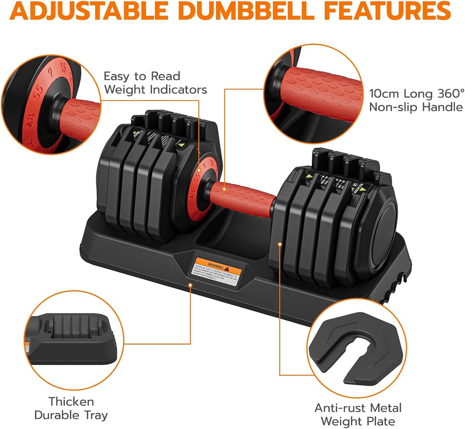 Dripex Adjustable Dumbbells 55lbs Dumbbell Weights Pair for Men | Quick-Adjust Non-Slip Handle, Fast Weight Set for Saving Place, Home Gym Fitness Training, Safety Locking Mechanism