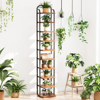 Dripex Adjustable Narrow Shoe Rack Organizer, Space Saving Vertical Tall Shoe Shelf, Sturdy Multifunctional Entryway Hallway Living Room Storage Shelf Rustic Brown