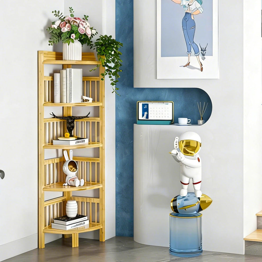 Dripex Bamboo Corner Shelf, Narrow Bookshelf for Small Space, Floor Standing Storage Display Rack for Living Room, Bedroom, Home or Office