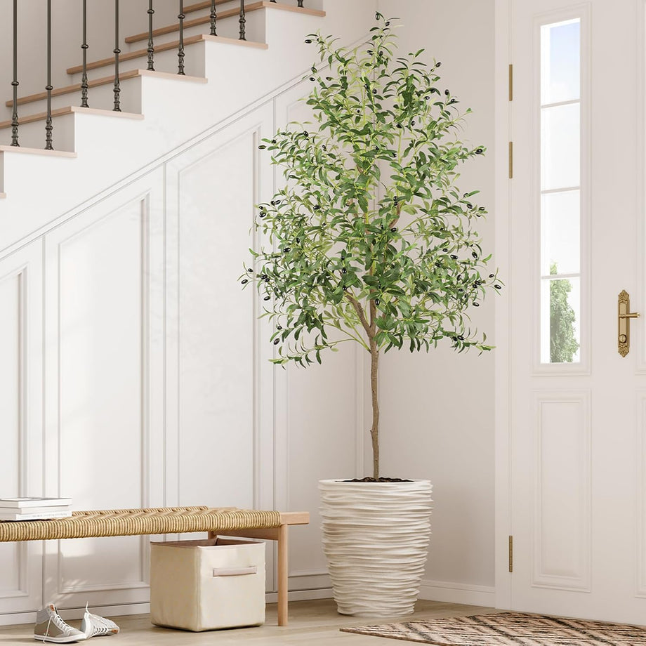 YOLEO 4FT/5FT/6FT/7FT Artificial Olive Tree Tall Faux Silk Olive Plant with Lifelike Olive Leaves Fake Olive Tree for Home Office Indoor Decor