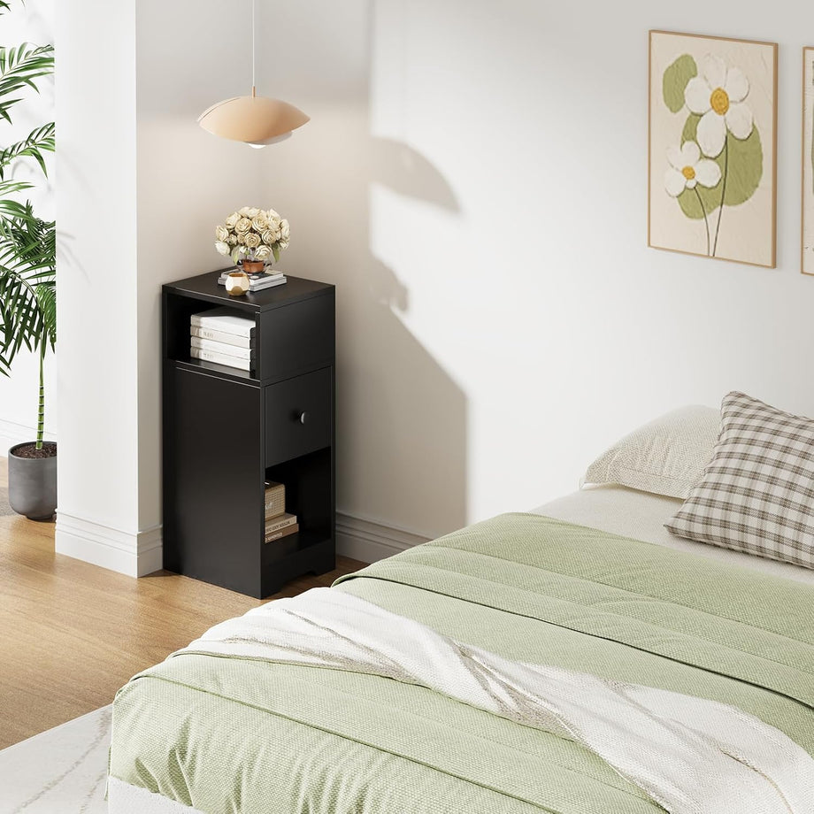 Dripex Slim Bedside Table, Bedside Cabinet with Drawer, Wooden End Table | 25D x 30W x 65H cm, 4 Tier, Nightstand, Sofa Side Table, Bedroom Side Table, Storage Drawer, Space Saving
