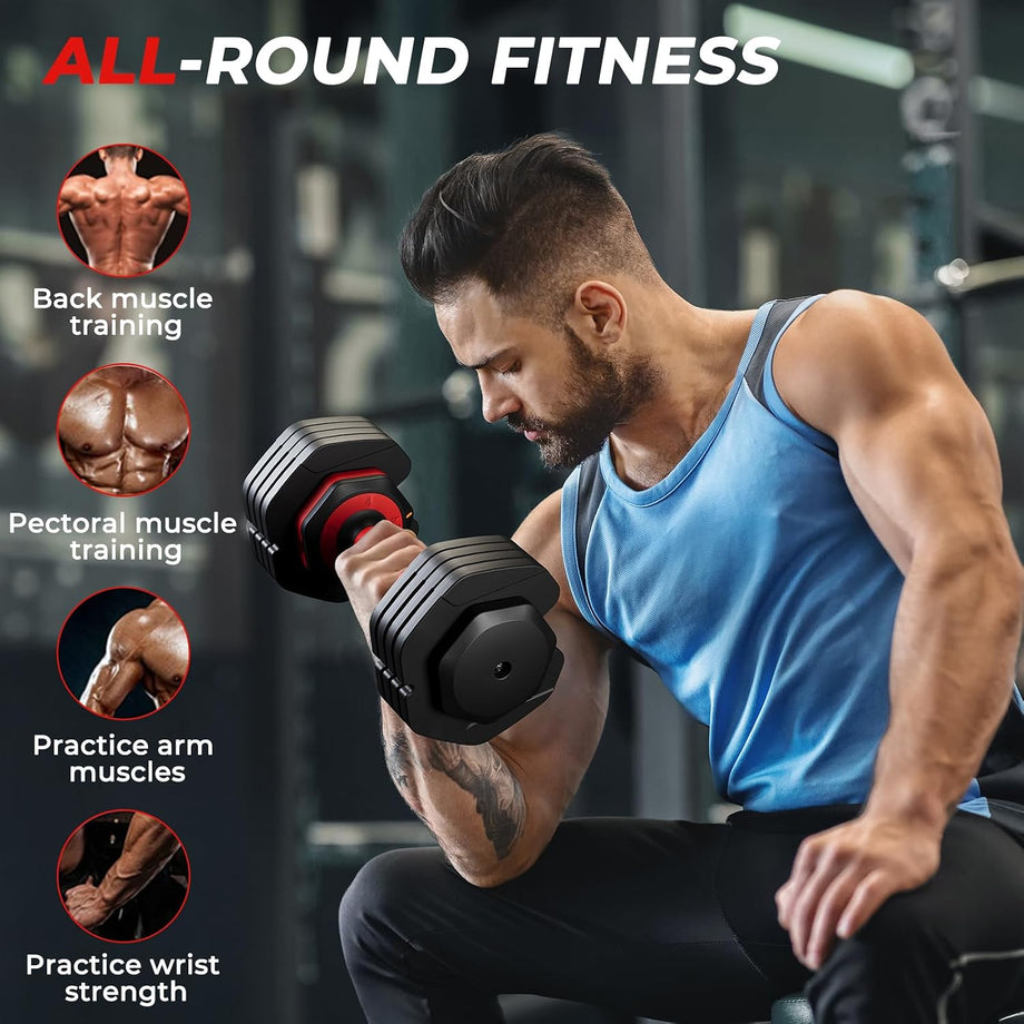 Dripex Adjustable Dumbbells 11kg/24.5kg Dumbbell Weights Pair for Men | Quick-Adjust Non-Slip Handle, Fast Weight Set for Saving Place, Home Gym Fitness Training, Safety Locking Mechanism