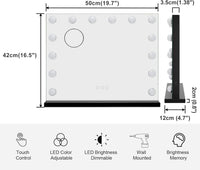 Dripex 14/15 Dimmable LED Bulbs Hollywood Vanity Mirror with Lights, Large Lighted Makeup Mirror, USB Cable, Touchscreen Control, Cosmetic Tabletop Mirror for Bedroom, Dressing Room