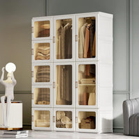 Dripex Portable Wardrobe Closet Storage Organizer Transparent Door Panels, Plastic Wardrobe with Magnetic Door, Suitable for Living Room, Bedroom, Easy Assembly