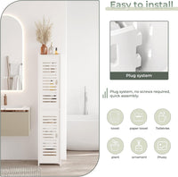 Dripex 7 Tier Tall Bathroom Floor Cabinet, 20W x 20D x 118H cm, Slim White Storage Cabinet with Door, Narrow Free Standing Cupboards Adjustable Shelves for Bathroom or Bedroom