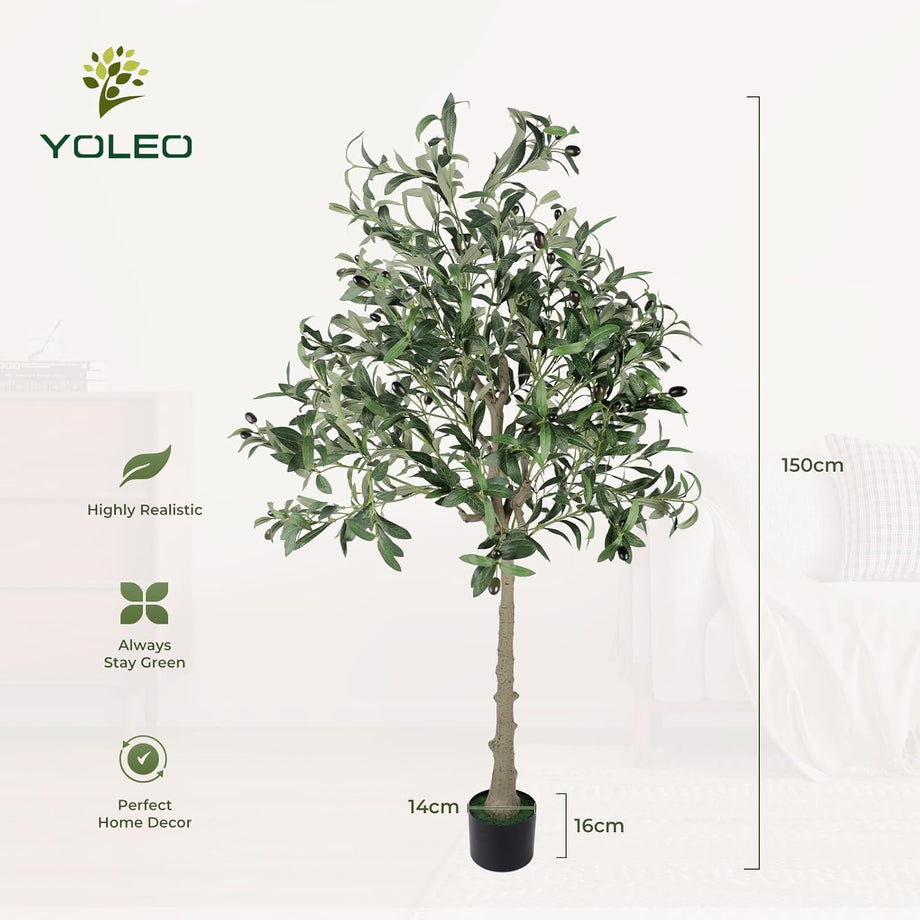 YOLEO 4FT/5FT/6FT/7FT Artificial Olive Tree, Faux Olive Silk Tree Indoor, Lifelike Fake Plant for Living Room Bedroom Balcony Corner Office Decor