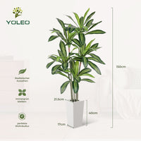 YOLEO 5FT/6FT Artificial Dracaena Tree with White Tall Planter, Lifelike Fake Silk Tree Indoor, Faux Dracaena Tall Plant for Living Room Bedroom Balcony Corner Office Decor
