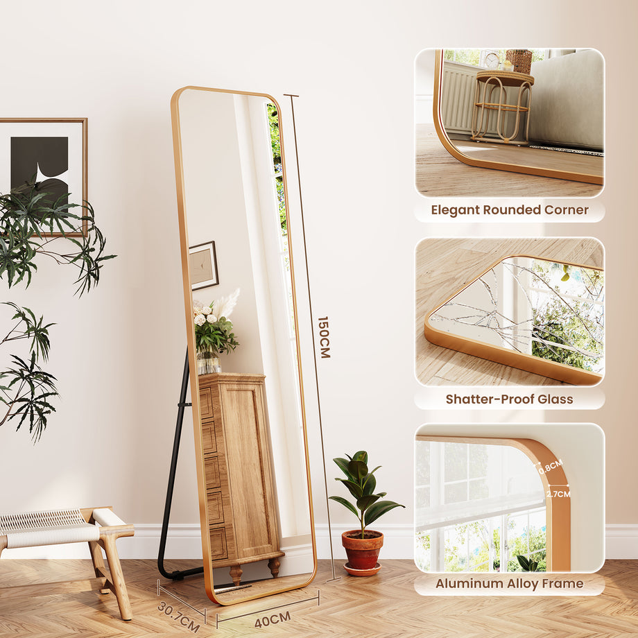 Dripex Arch/Rectangular Mirror Full Length, 160 x 50cm/150 x 40cm Full Body Floor Mirror with Stand, Standing/Leaning/Hanging for Living Room Bedroom