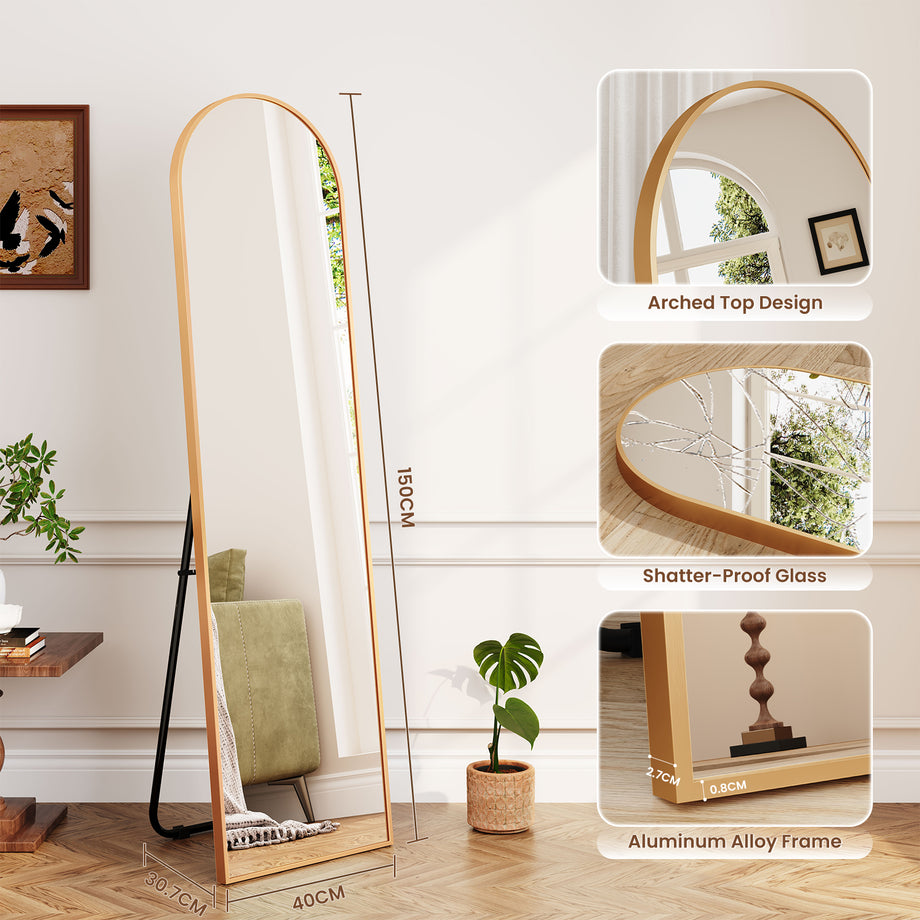 Dripex Arch/Rectangular Mirror Full Length, 160 x 50cm/150 x 40cm Full Body Floor Mirror with Stand, Standing/Leaning/Hanging for Living Room Bedroom