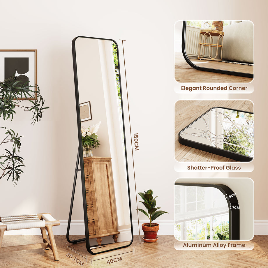 Dripex Arch/Rectangular Mirror Full Length, 160 x 50cm/150 x 40cm Full Body Floor Mirror with Stand, Standing/Leaning/Hanging for Living Room Bedroom