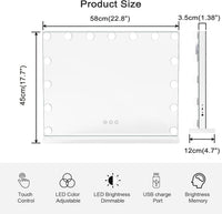 Dripex 14/15 Dimmable LED Bulbs Hollywood Vanity Mirror with Lights, Large Lighted Makeup Mirror, USB Cable, Touchscreen Control, Cosmetic Tabletop Mirror for Bedroom, Dressing Room