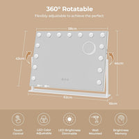 Dripex 14/15 Dimmable LED Bulbs Rotatable Hollywood Vanity Mirror with Lights, Large Illuminated Makeup Mirror, 3 Lighting Modes, Phone Holder, Titing Hollywood Mirror for Bedroom