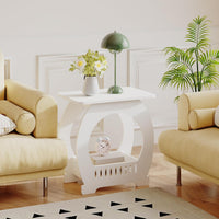 Dripex 3-Tier Side End Table with Storage Shelf Basket, White Small Bedside Table, Slim Narrow Nightstand Small Spaces for Living Room, Bedroom, Bathroom, Balcony