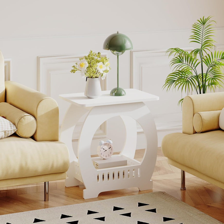 Dripex 3-Tier Side End Table with Storage Shelf Basket, White Small Bedside Table, Slim Narrow Nightstand Small Spaces for Living Room, Bedroom, Bathroom, Balcony