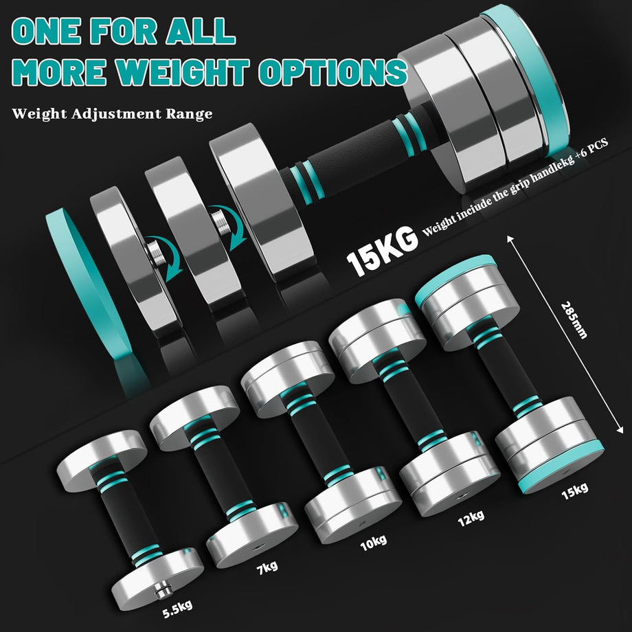 Dripex Steel Adjustable Dumbbells Set 2.5kg 5kg 7.5kg 10kg 15kg 25kg Dumbbells Pair Hand Weights with Foam Handle for Men Women Home Gym Fitness Dumbbell Training
