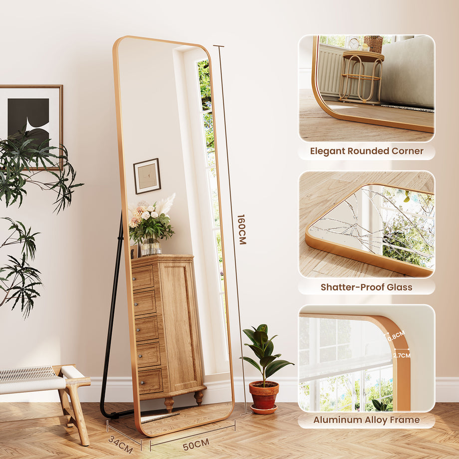 Dripex Arch/Rectangular Mirror Full Length, 160 x 50cm/150 x 40cm Full Body Floor Mirror with Stand, Standing/Leaning/Hanging for Living Room Bedroom