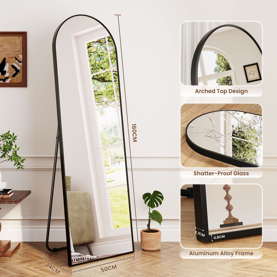 Dripex Arch/Rectangular Mirror Full Length, 160 x 50cm/150 x 40cm Full Body Floor Mirror with Stand, Standing/Leaning/Hanging for Living Room Bedroom