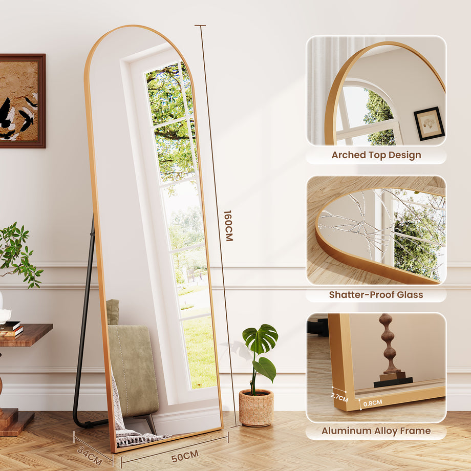 Dripex Arch/Rectangular Mirror Full Length, 160 x 50cm/150 x 40cm Full Body Floor Mirror with Stand, Standing/Leaning/Hanging for Living Room Bedroom