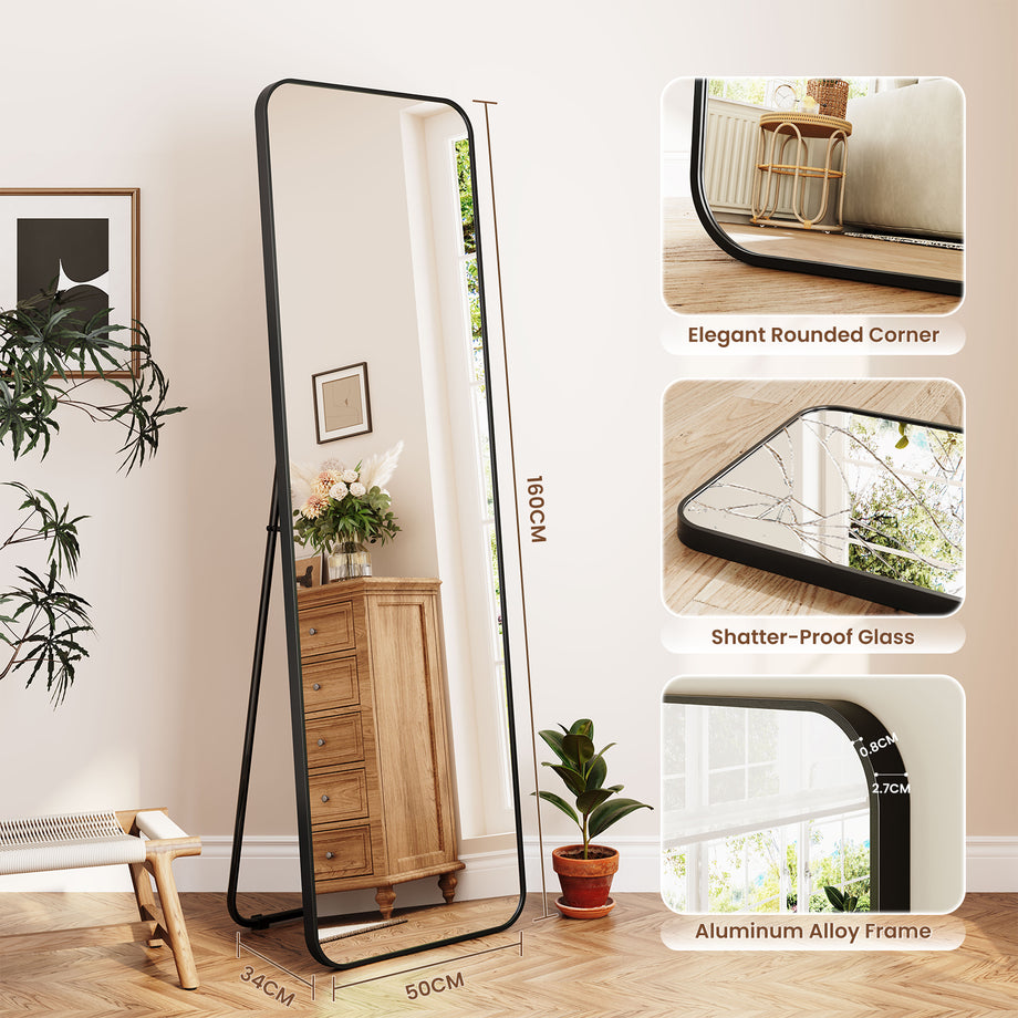 Dripex Arch/Rectangular Mirror Full Length, 160 x 50cm/150 x 40cm Full Body Floor Mirror with Stand, Standing/Leaning/Hanging for Living Room Bedroom
