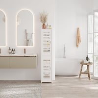 Dripex 7 Tier Tall Bathroom Floor Cabinet, 20W x 20D x 118H cm, Slim White Storage Cabinet with Door, Narrow Free Standing Cupboards Adjustable Shelves for Bathroom or Bedroom