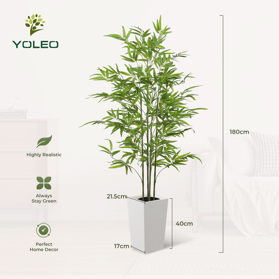YOLEO 5FT/6FT Artificial Bamboo Tree with White Tall Planter, Lifelike Fake Silk Tree Indoor, Faux Bamboo Tall Plant for Living Room Bedroom Balcony Corner Office Deco
