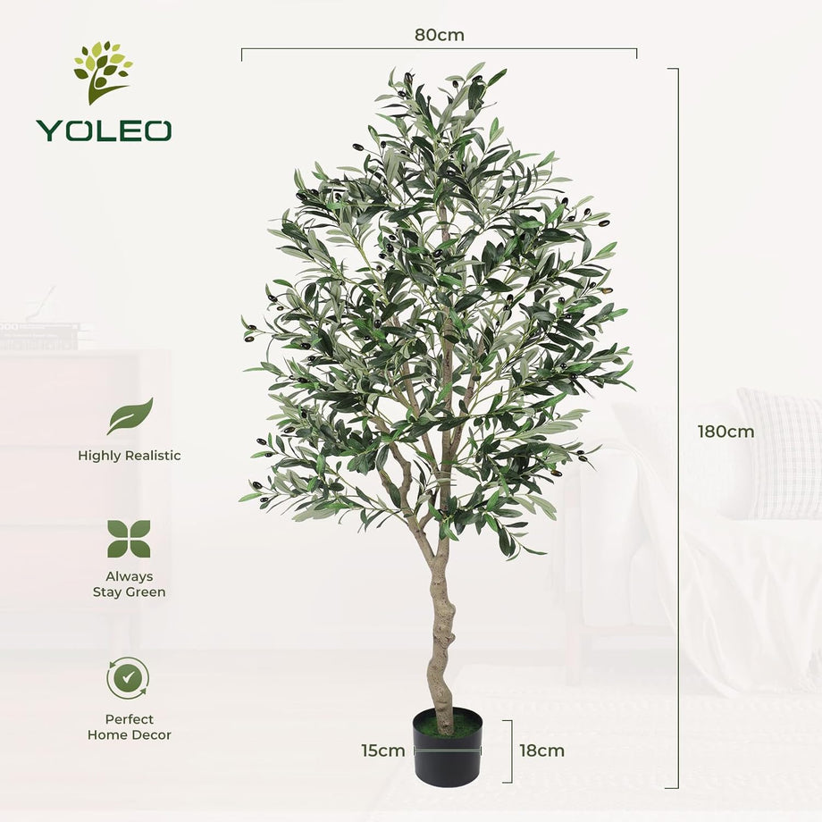 YOLEO 4FT/5FT/6FT/7FT Artificial Olive Tree, Faux Olive Silk Tree Indoor, Lifelike Fake Plant for Living Room Bedroom Balcony Corner Office Decor