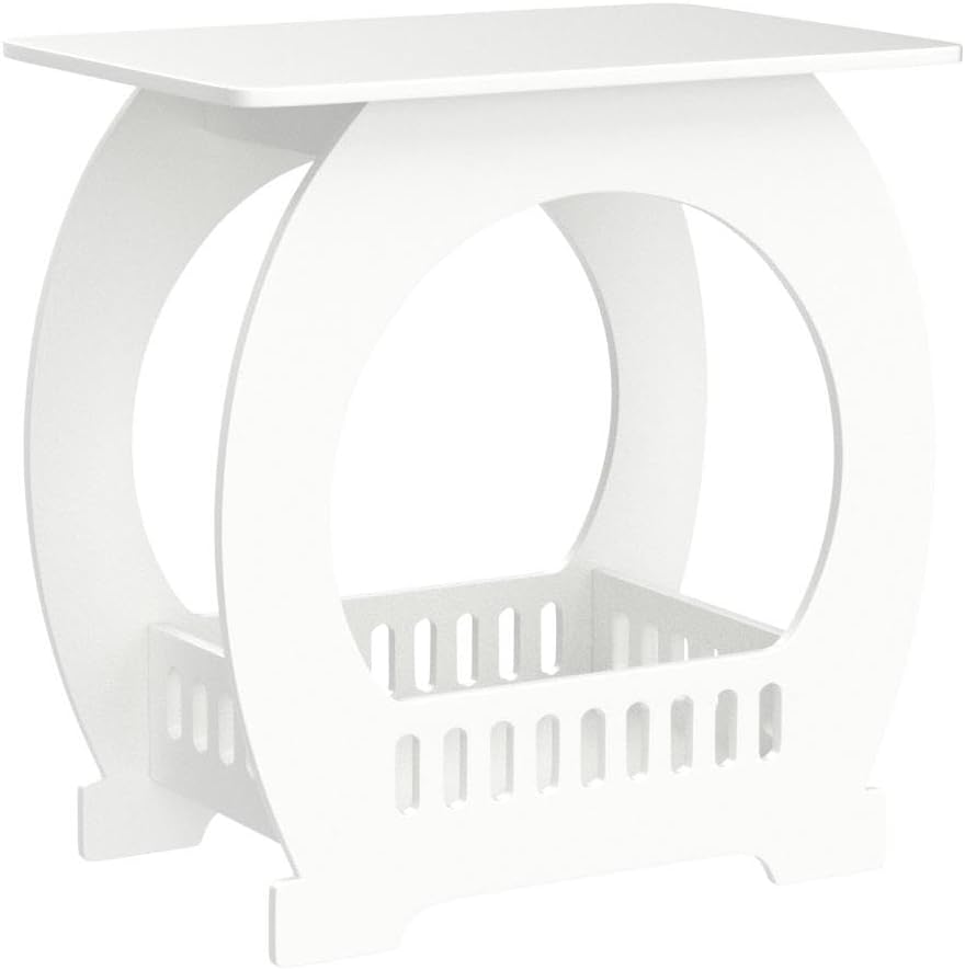 Dripex 3-Tier Side End Table with Storage Shelf Basket, White Small Bedside Table, Slim Narrow Nightstand Small Spaces for Living Room, Bedroom, Bathroom, Balcony