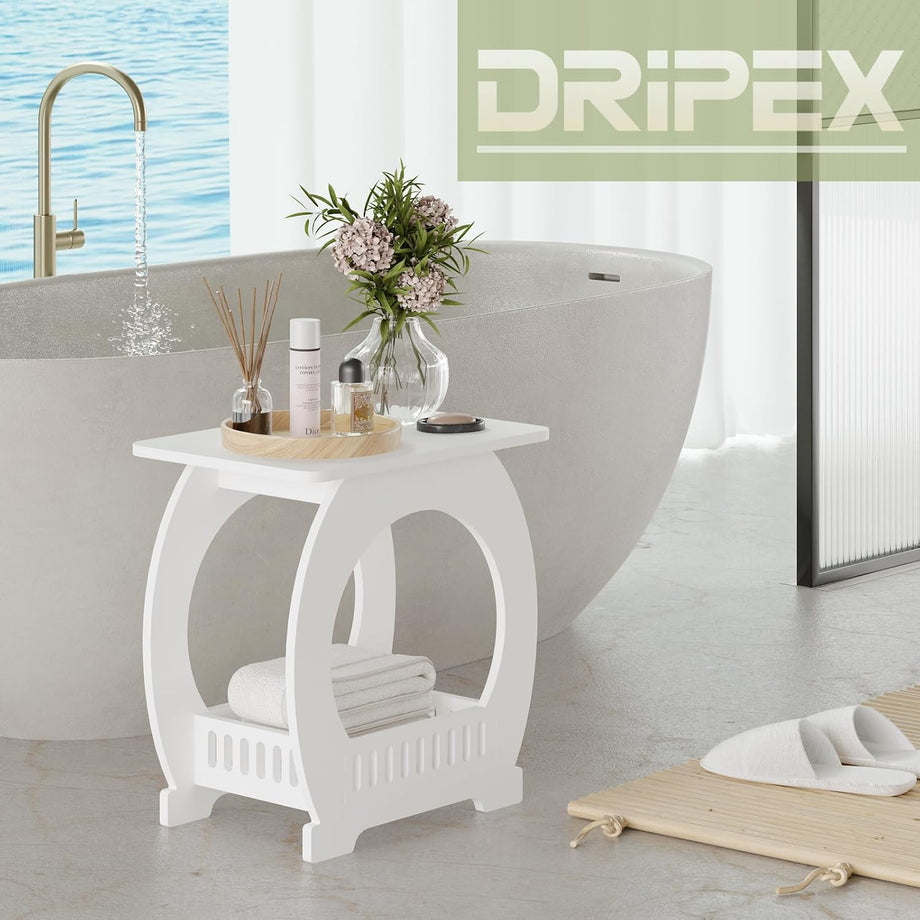 Dripex 3-Tier Side End Table with Storage Shelf Basket, White Small Bedside Table, Slim Narrow Nightstand Small Spaces for Living Room, Bedroom, Bathroom, Balcony