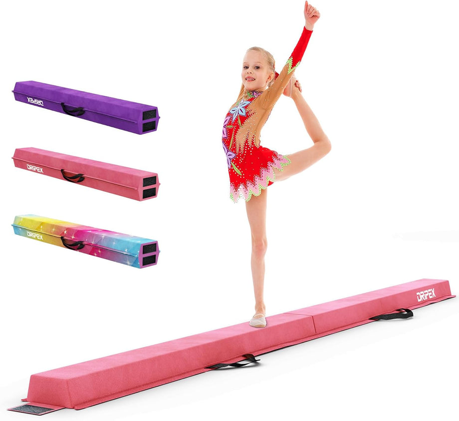 Dripex Kids Balance Beam - 210/240cm Portable Folding Balance Beam with Carry Handles, High Density EVA Faux Suede Gymnastics Beam for Home Gym Exercise