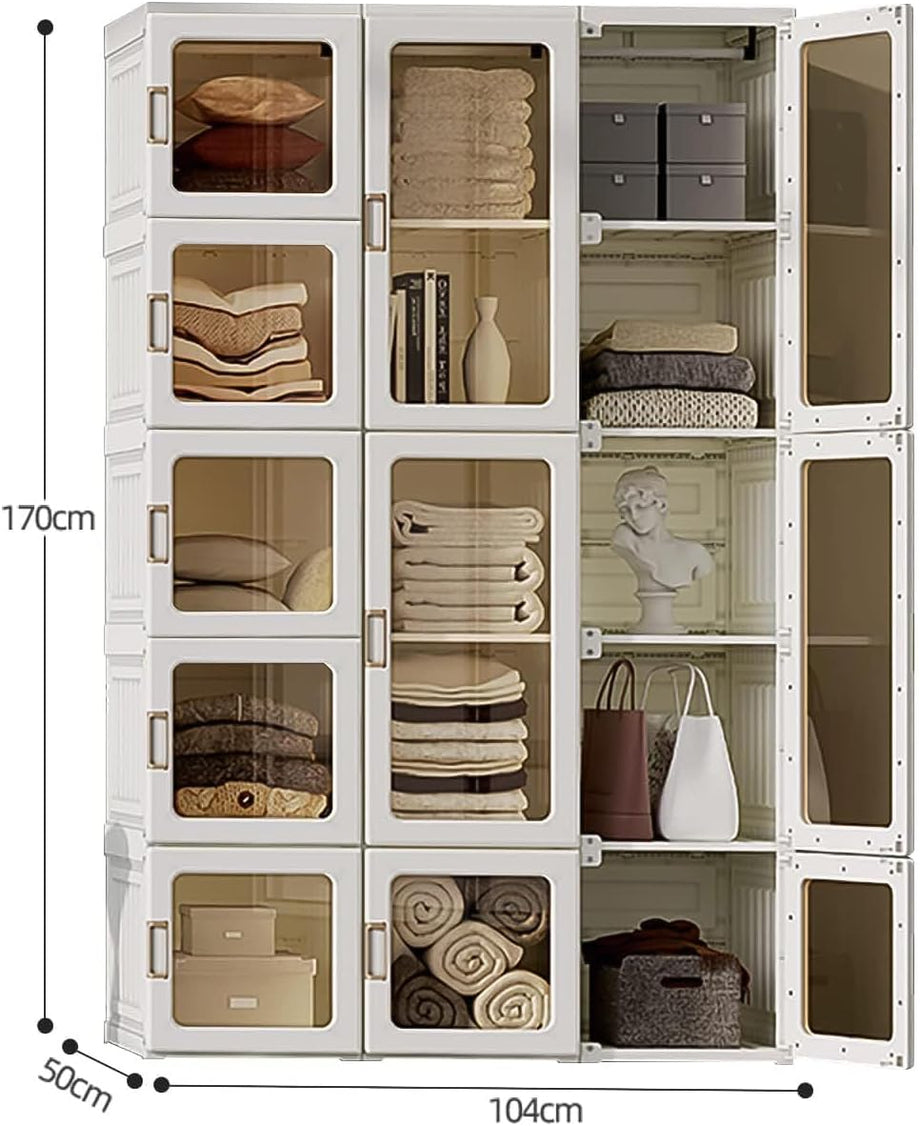 Dripex Portable Wardrobe Closet Storage Organizer Transparent Door Panels, Plastic Wardrobe with Magnetic Door, Suitable for Living Room, Bedroom, Easy Assembly