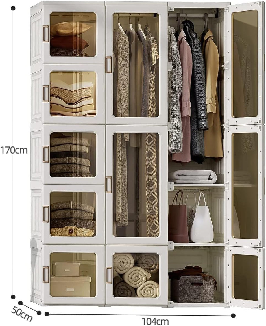 Dripex Portable Wardrobe Closet Storage Organizer Transparent Door Panels, Plastic Wardrobe with Magnetic Door, Suitable for Living Room, Bedroom, Easy Assembly
