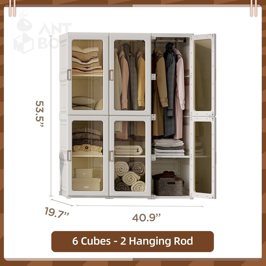 Dripex Portable Wardrobe Closet Storage Organizer Transparent Door Panels, Plastic Wardrobe with Magnetic Door, Suitable for Living Room, Bedroom, Easy Assembly