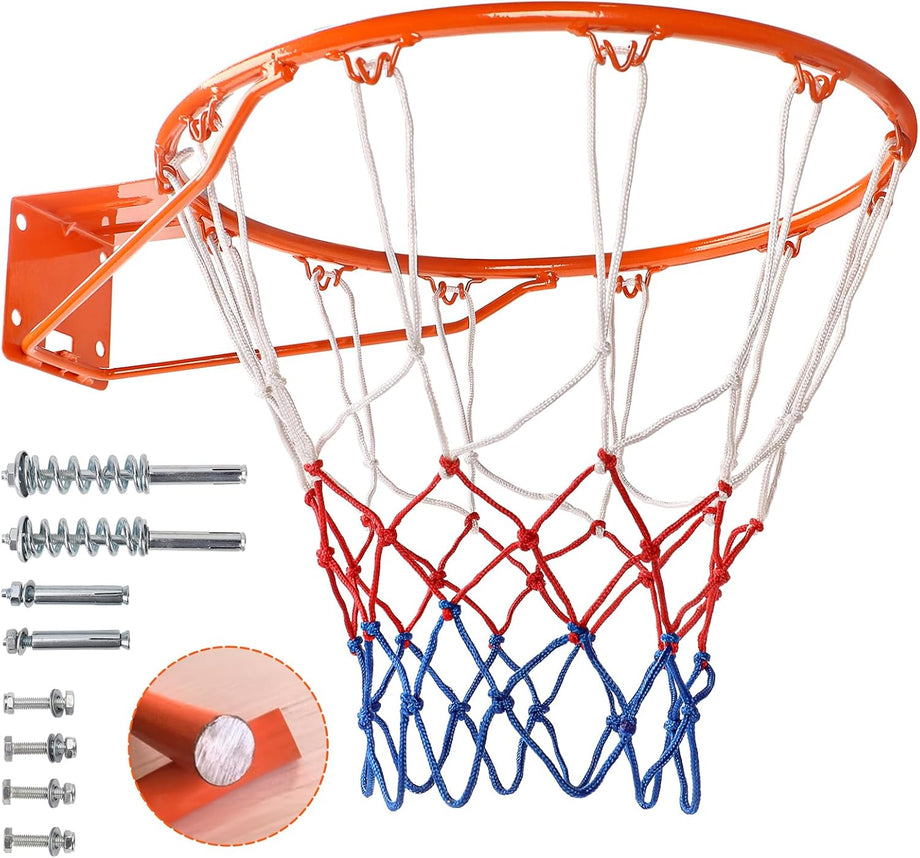 Dripex Basketball Rim 18'' (45cm) Full Size Replacement Outdoor Wall Door Mounted with All Weather Net Solid Steel 18 Inch