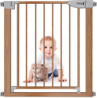 Dripex Stair Gate for Baby and Pet, Safety Pressure Fit, Metal Doors Stairs, Adjustable 75cm - 82cm, Auto Close Gate, One-Handed Operation-Wood Pattern Color