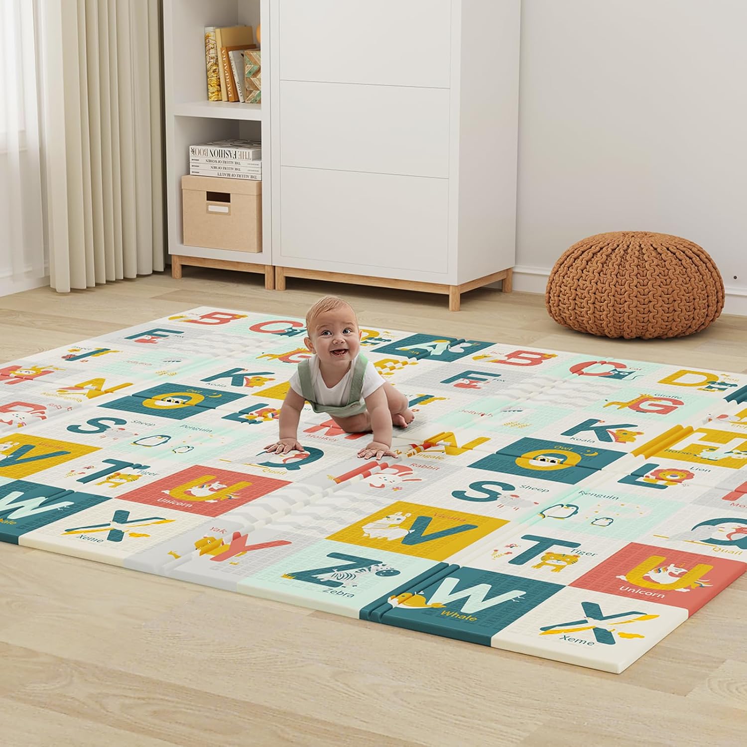 197 × 177cm Play Mat Large Foam Crawling Playmat Foldable Reversible Waterproof Non Toxic Portable Floor Mat Letters Numbers