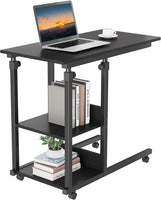 Dripex C Shaped Side Table, 80 x 40 x 68-89 cm Height Adjustable Overbed table with Wheels, Sofa Bedside Laptop Table with 2 Tiers Storage Shelves, Coffee Snack Table for Living Room, Bedroom