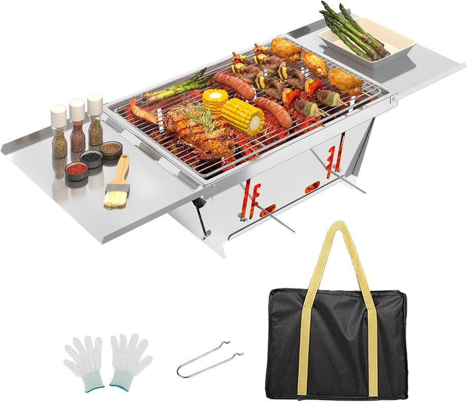 Dripex Portable Charcoal Grill BBQ Foldable Camping Stainless Steel Barbecue for Outdoor Picnic Travel Garden Beaches with Carrying Bag