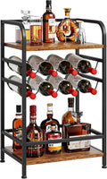Dripex Wine Rack Free Standing Floor with Storage Shelves, 2-Tier 8 Bottles Wine Display Shelves with Wooden Table Top, Sturdy Metal Bottle Holder for Kitchen Bar Pantry (D43 x W30 x H75cm)