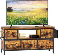 Dripex 100 x 35 x 50cm TV Cabinet Stand Unit for TVs up to 55 Inches with 5 Foldable Drawers Storage Organizers and Open Shelves with RGB LED Lighted TV Gaming Entertainment Center for Living Room