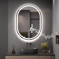 Dripex Bluetooth Oval Bathroom LED Mirror, Illuminated Backlit Wall Mounted Mirror with Demister, Anti-fog, 3 Lighting Modes, Dimming Light, IP44