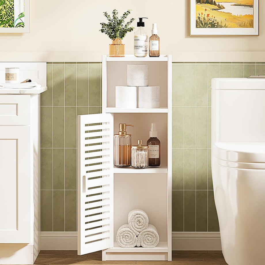 Dripex 3 Tier Bathroom Storage Cabinet White, 25W x 22D x 80H cm Waterproof Dustproof design, Compact Space-saving Size, Tool-free Disassembly, Free Standing