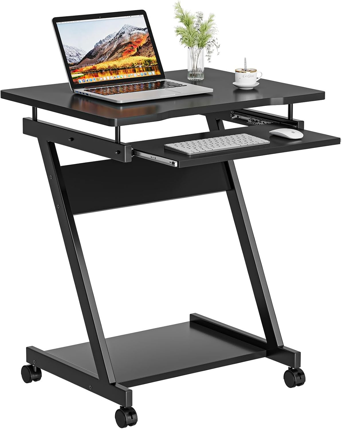 60 x 48 x 73cm Mobile Computer Desk Z Shaped Sliding Keyboard Wood PC Table Laptop Desk Furniture Study Workstation Home Office