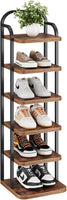 Dripex Adjustable Narrow Shoe Rack Organizer, Space Saving Vertical Tall Shoe Shelf, Sturdy Multifunctional Entryway Hallway Living Room Storage Shelf Rustic Brown