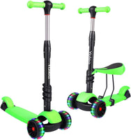 YOLEO Kids Three Wheel Kick Scooter with Removable Seat, LED Flashing Wheels, Height Adjustable Scooter