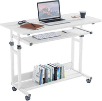 Dripex Computer Desk Mobile, Portable Office Desk with Movable Wheels, Height Adjustable Study Desk, Home Office Desk with Keyboard Tray and Shelf for Small Spaces