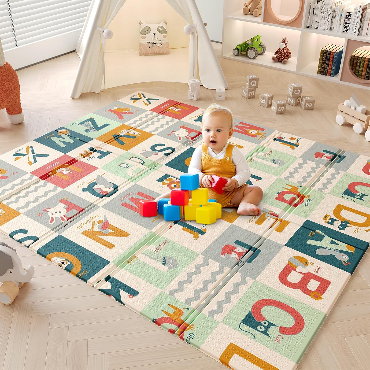 177 x 148cm Play Mat Large Foam Crawling Playmat Foldable Reversible Waterproof Non Toxic Portable Floor Mat Letters Numbers